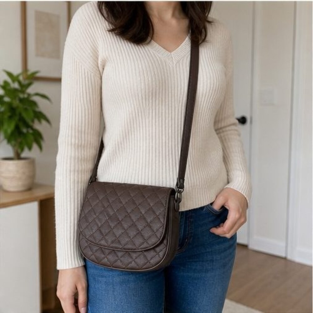 Brown Quilted Crossbody Bag - Picture 2 of 6